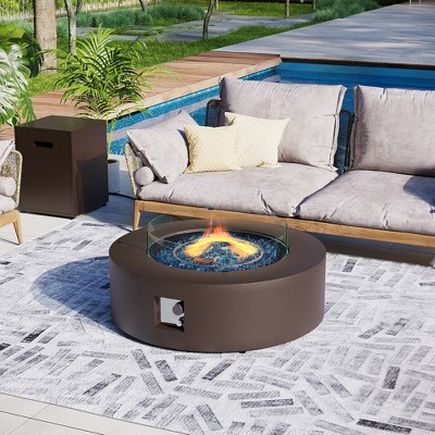 42-inch Outdoor Round Fire Pit Table Propane for Outside Patio with Tank Cover and Wind Guard