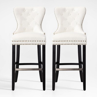 WestinTrends 29" Tufted Upholstered Velvet Bar Stool with Metal Footrest (Set of 2)