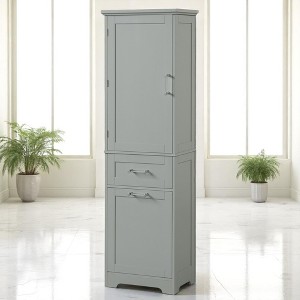 Tall Bathroom Storage Cabinet with 2 Drawers and 1 Door, Freestanding MDF Cabinet with Adjustable Shelf, Anti-Tip Device - 1 of 4