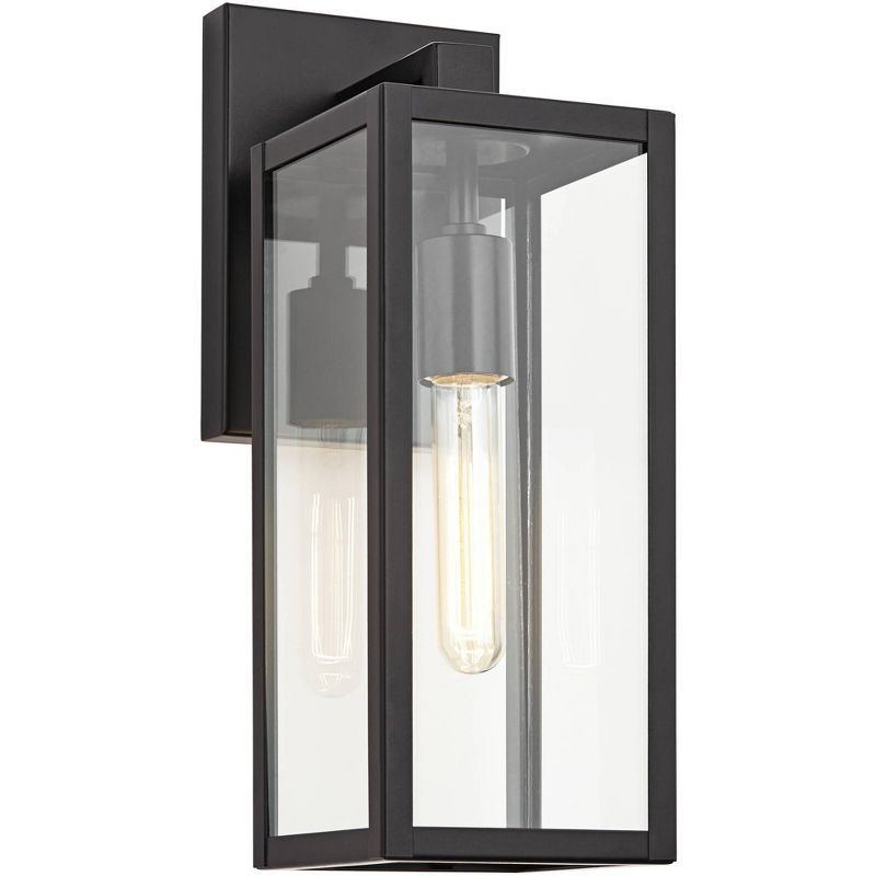 John Timberland Modern Outdoor Wall Light Fixture Mystic Black 14 1/4" Clear Glass Panel for Exterior Barn Deck House Porch Yard Patio Outside Garage, 1 of 9