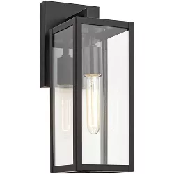 John Timberland Contemporary Outdoor Wall Light Fixture Mystic Black 14 1/8" Clear Glass Panel Exterior House Porch Patio Outside