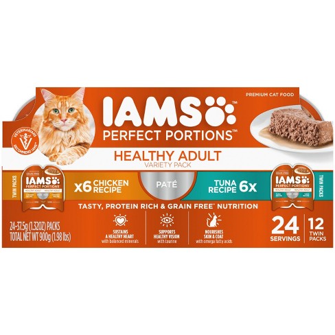 IAMS Perfect Portions Grain Free Paté Chicken & Tuna Recipes Premium Adult Wet Cat Food - 2.6oz/12ct Variety Pack - image 1 of 4