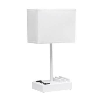 15.3" Tall Modern Rectangular Bedside Table Desk Lamp with 2 USB Ports and Charging Outlet - Simple Designs