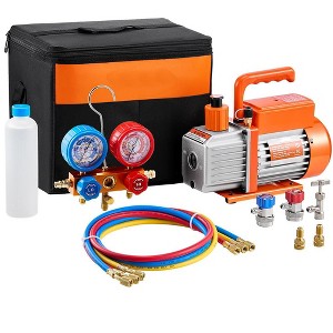 VEVOR 3.5 CFM AC Vacuum Pump and Gauge Set, Single Stage Rotary Vane HVAC Air Vacuum Pump, A/C Refrigerant Manifold Gauge Kit, with Hoses, Orange - 1 of 4