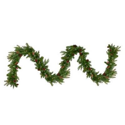 Northlight 9' x 12" Pre-Lit Mixed Winter Berry Pine Artificial Christmas Garland - Clear Lights