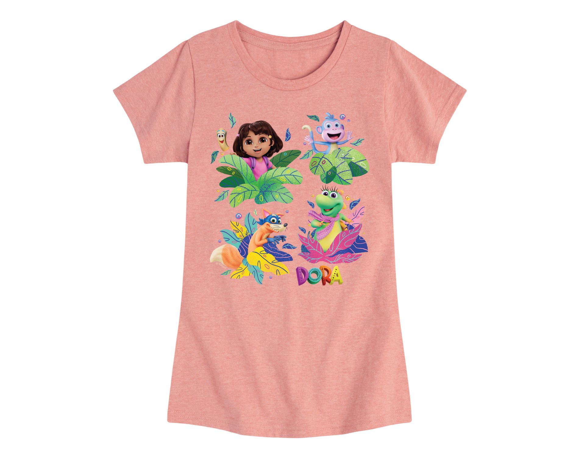 Girls' Dora The Explorer Swiper, Isa, And Boots Fitted Short Sleeve Graphic T-Shirt - Desert Pink - Small