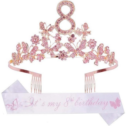 DORADREAMDEKO 8th Birthday Sash and Tiara for Girls - Pink - image 1 of 4