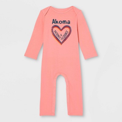 Black History Month Baby Akoma Romper - Coral Pink Hearts 3-6M