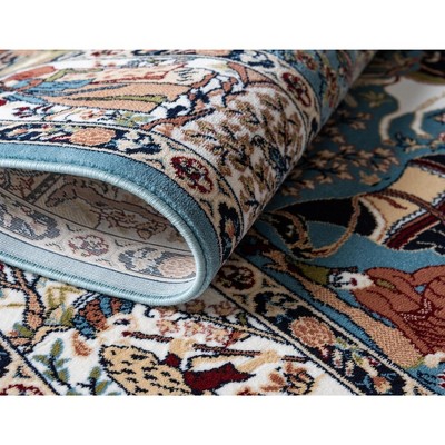 Blue and Tan Floral Synthetic Indoor Runner Rug