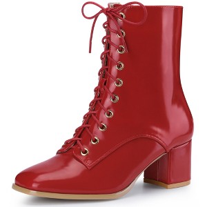 Allegra K Women's Lace Up Chunky Heels Ankle Combat Boots - 1 of 4