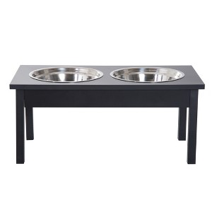MaseiKar 23" Wooden Heavy Duty Dog Food Bowls Pet Elevated Feeding Station -Black - 1 of 4