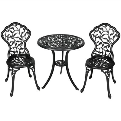 Sunnydaze Floral Design Cast Aluminum Outdoor Patio Bistro Set, Black, 3pc