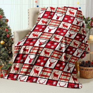 Lomsoe Santa Claus Christmas Throw Blanket, Pink Santa Claus Xmas Tree Snowflake Design Blanket, Cozy Soft Warm Flannel Blankets. - 1 of 4