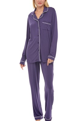 Image of ADR Classic Knit Pajamas Set with Pockets, Lightweight Long Sleeve PJ Set Deep Purple Large