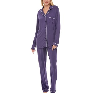 ADR Women's Soft Knit Jersey Pajamas Lounge Set, Long Sleeve Top and Pants with Pockets - 1 of 4