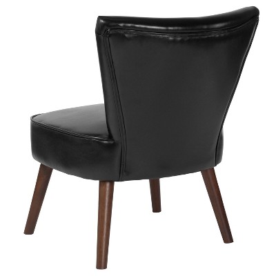Black Leather Armless Reception Chair with Wood Legs