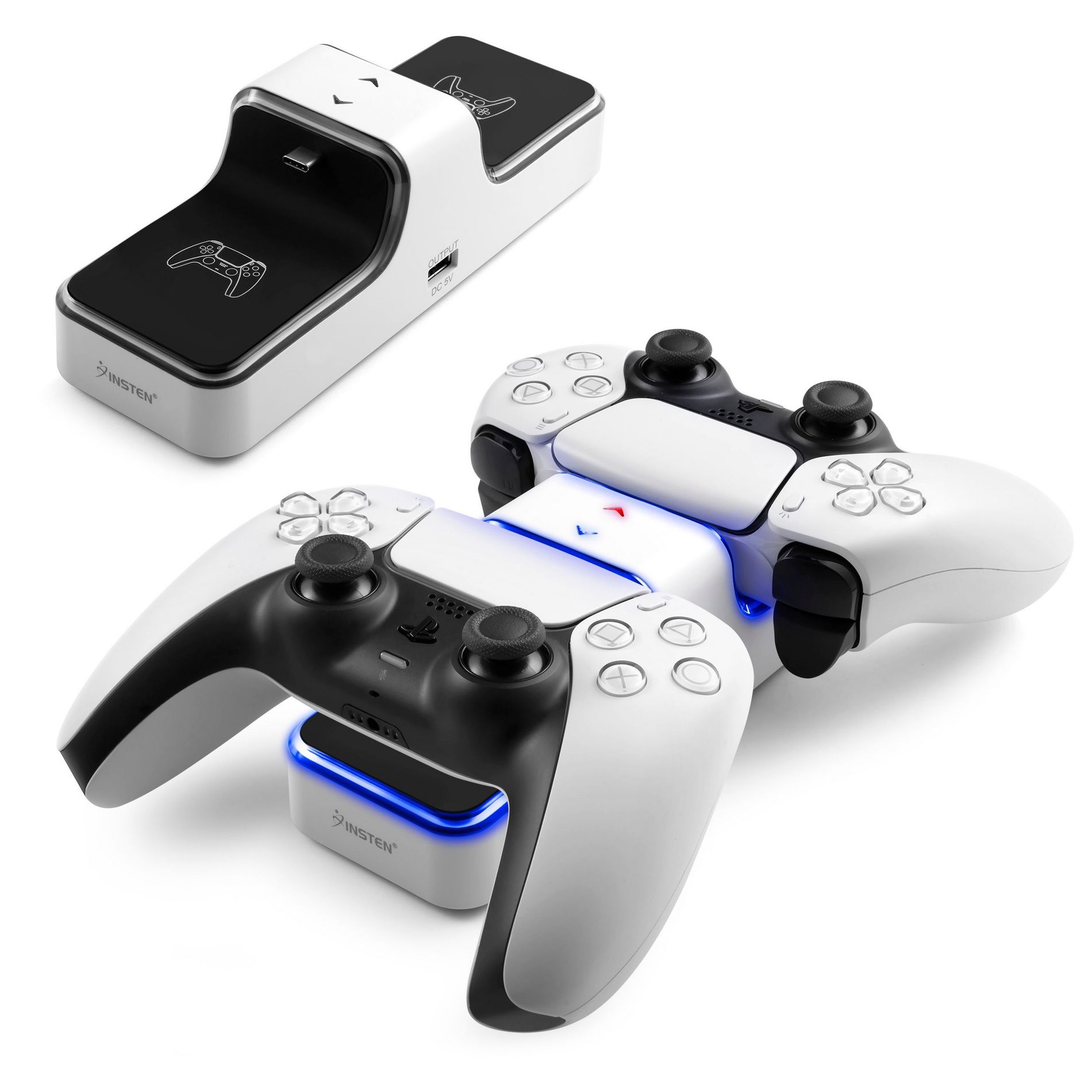 Infinite Curiosity Controller Charger Compatible with PS5 – Dual Charging Station with LED Indicator Light, Controller Accessories (White)