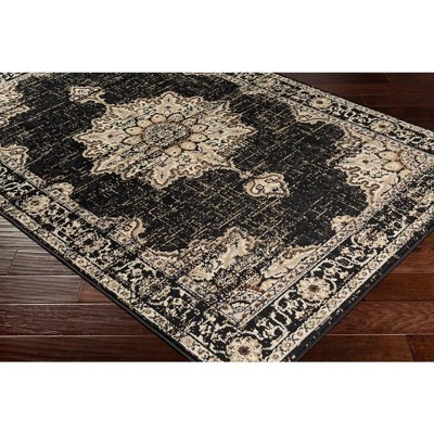 Pense Traditional Black and Beige Synthetic Fur Area Rug 5'3" x 7'9"