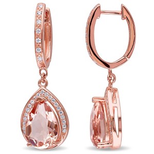 EVERLY JEWELRY | Rose Plated Sterling Silver 6 1/3 CT TGW Pear-Cut Simulated Morganite and Cubic Zirconia Halo Drop Earrings - 1 of 4