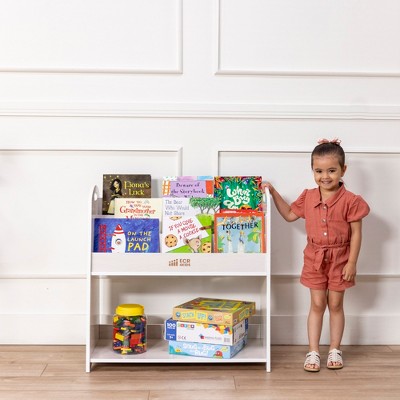 White Wash Birch 3-Shelf Kids Book Display with Handles