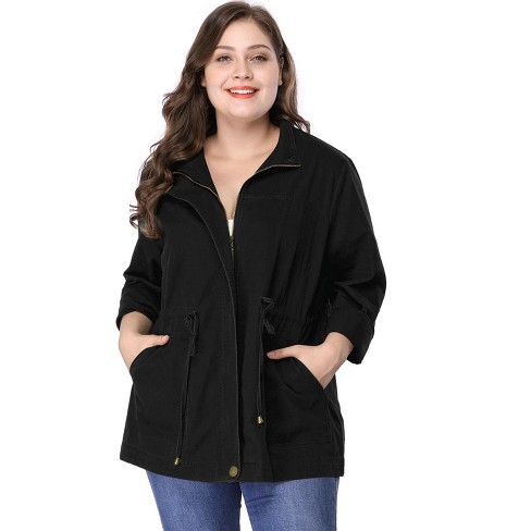 Agnes Orinda Women's Plus Size Stand Collar Drawstring Utility Jacket ...