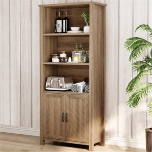 70 Inch 5-Tier Bookcase with Doors, Multi-Purpose Storage Cabinet for Living Room and Bedroom, Dust Proof Design Space Saving Organizer, Easy Assembly - 1 of 4