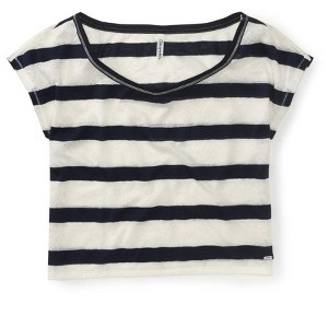 Aeropostale Womens Stripes Lace Pullover Blouse, Blue, X-Large - 1 of 1