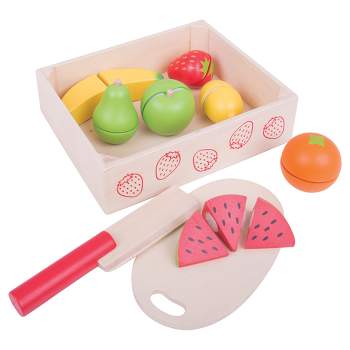 Bigjigs Toys Cutting Fruit Crate Wooden Role Play Toy Set of 18