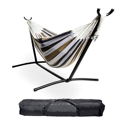 Two Person Hammock with Stand - Brown/White/Gray - Backyard Expressions
