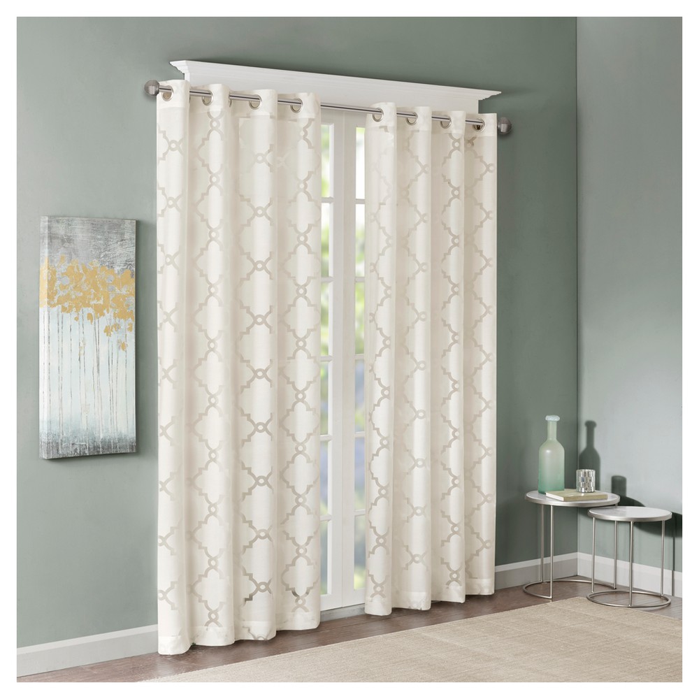 Photos - Curtains & Drapes 95"x50" Zoe Fretwork Burnout Sheer Curtain Panel Ivory