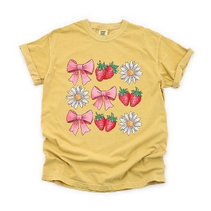 Simply Sage Market Women's Coquette Strawberry Floral Short Sleeve Garment Dyed Tee - 1 of 4
