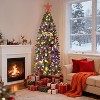 6 Ft Pre-Lit Pencil Christmas Tree, Slim Artificial Christmas Tree with 250 Colorful LED Lights, 8 Lighting Modes, 571 Tips, Metal Base, Green - 2 of 4