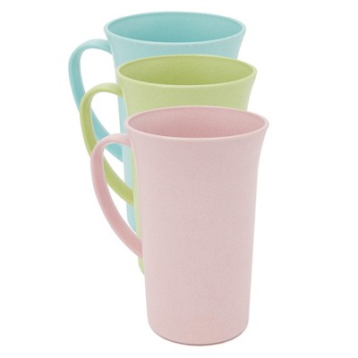 Pastel Pink, Green, and Blue Wheat Straw Mugs with Lids, Set of 6