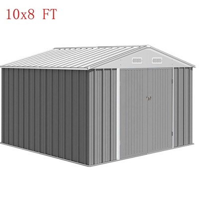 Outdoor Metal Storage Shed Steel Utility Tool House With Lockable Doors & Windows