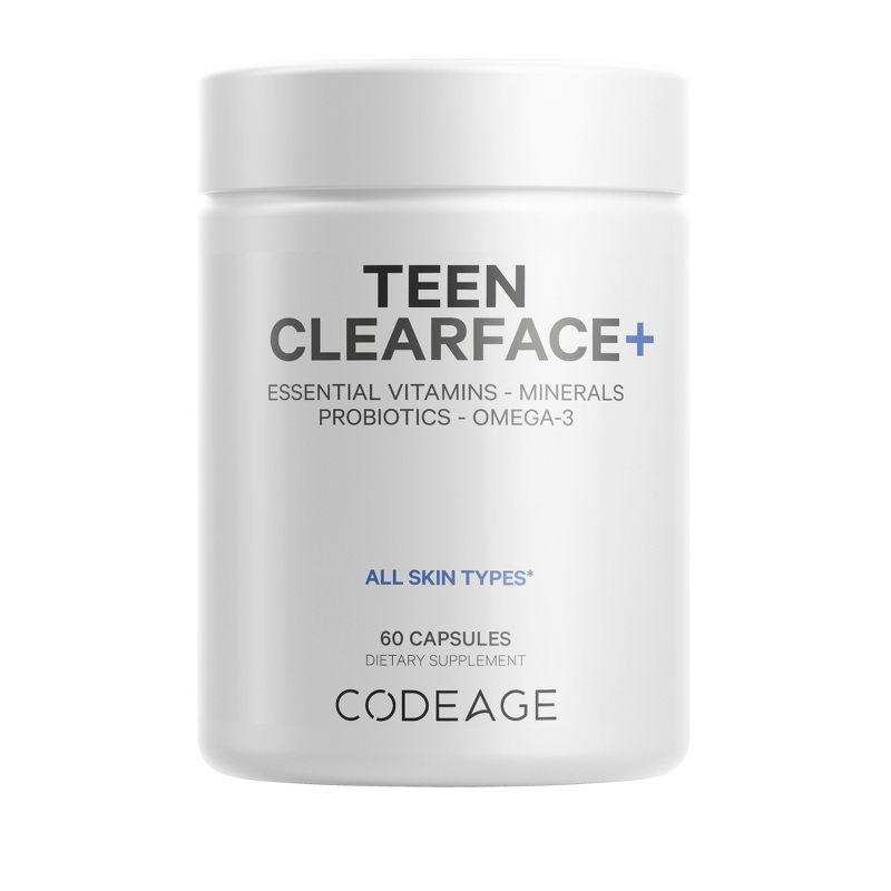 Codeage Teen Clearface Vitamins - All Skin Type Multivitamins, Minerals, Probiotics Supplement for Boys & Girls Ages 12-18 - 60ct, 1 of 10