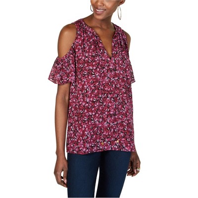 Michael Kors Womens Floral Cold Shoulder Blouse