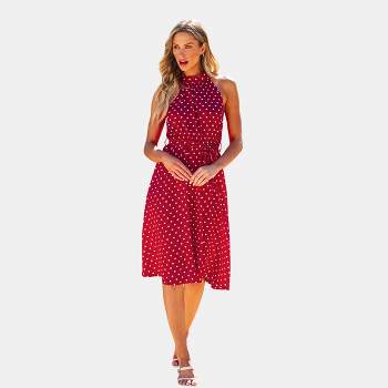 Women's Red Polka Dot High Neck Sleeveless Midi Dress - Cupshe