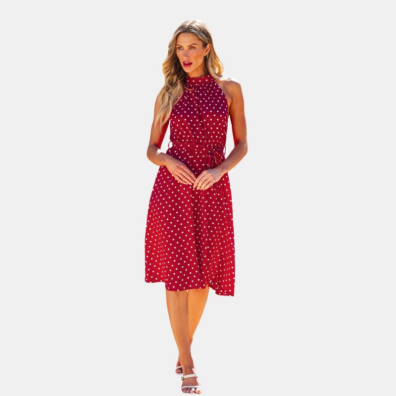 Women's Red Polka Dot High Neck Sleeveless Midi Dress - Cupshe, 1 of 6