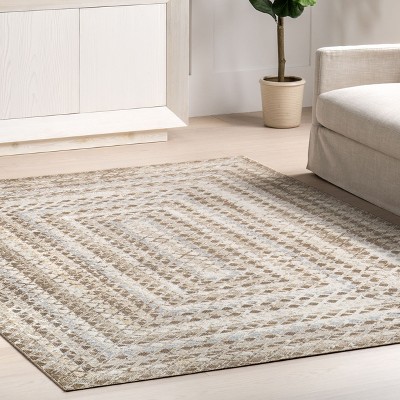 Carley Beige Geometric Washable Synthetic Area Rug 3' 3" x 5'