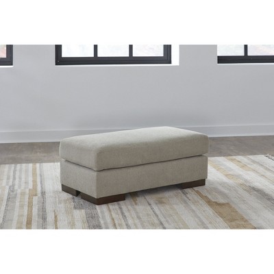 Beige Contemporary Upholstered Ottoman with Dark Wood Legs