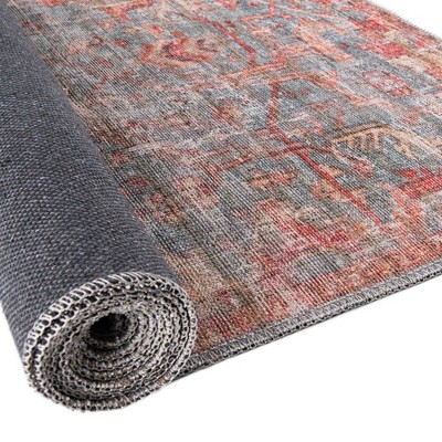 Antique Blue Square Washable Synthetic Area Rug