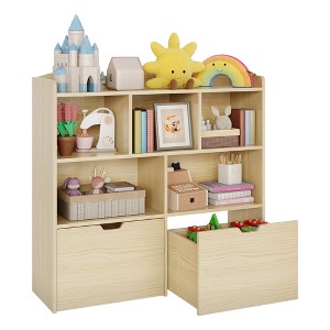 Toy Storage Organizer with 2 Movable Drawers, Toy Organizer with 5 Open Cubbies, Multifunctional Floor Storage Chest for Playroom - 1 of 4