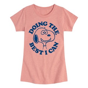 Girls' - Peanuts - Snoopy Doing The Best I Can Fitted Short Sleeve Graphic T-Shirt - 1 of 4