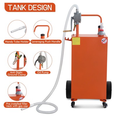Garvee 40 Gallon Portable Gas Caddy Fuel Storage Tank Large Gasoline Diesel Can Hand Siphon Pump with Rolling Flat-Free Solid Rubber Wheels