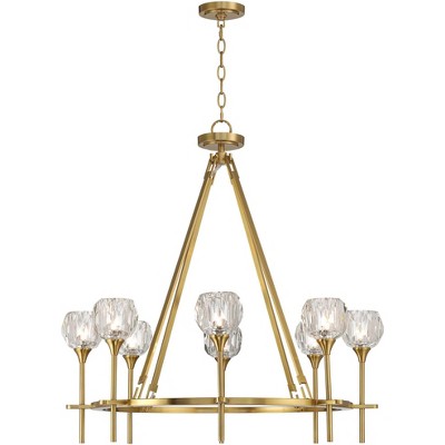 Soft Gold 32" Ring Chandelier with Clear Crystal Glass Shades