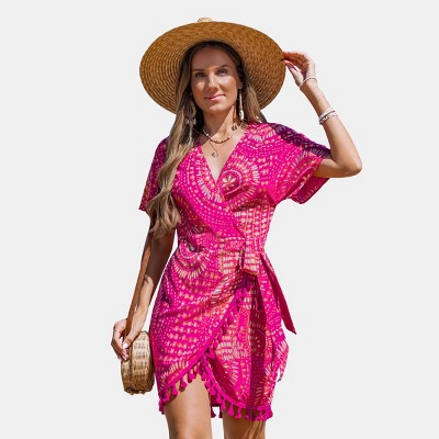 Women's Vibrant Boho Printed Beach Dress with Tassel Details - Cupshe