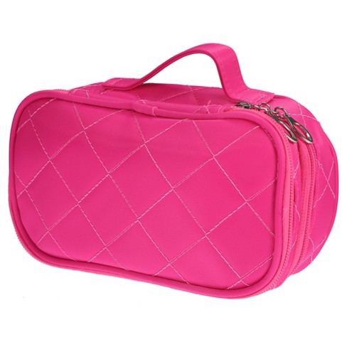 Makeup Bag Cosmetic Bag Travelling Double Layer Make Up Bag Organizer  Medium Case for Women Girls Reusable Toiletry Bags(Pink) 