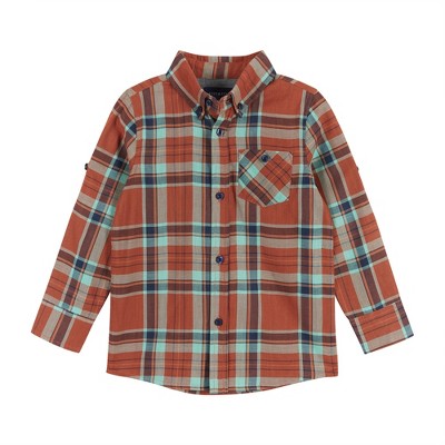 Rust Plaid Cotton Blend Buttondown Set with Navy Pants