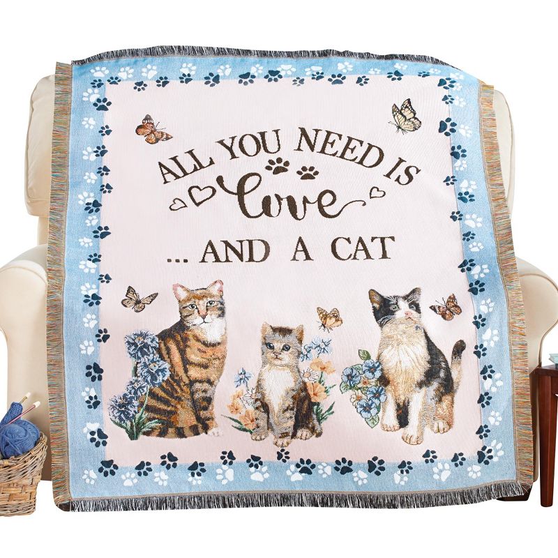 Collections Etc All You Need Is Love And A Cat Tapestry Throw Blanket THROW, 1 of 3
