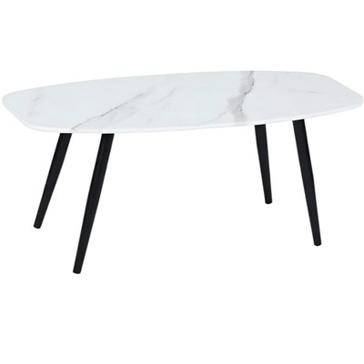 HomeRoots 43" White and Black Faux Marble And Steel Coffee Table